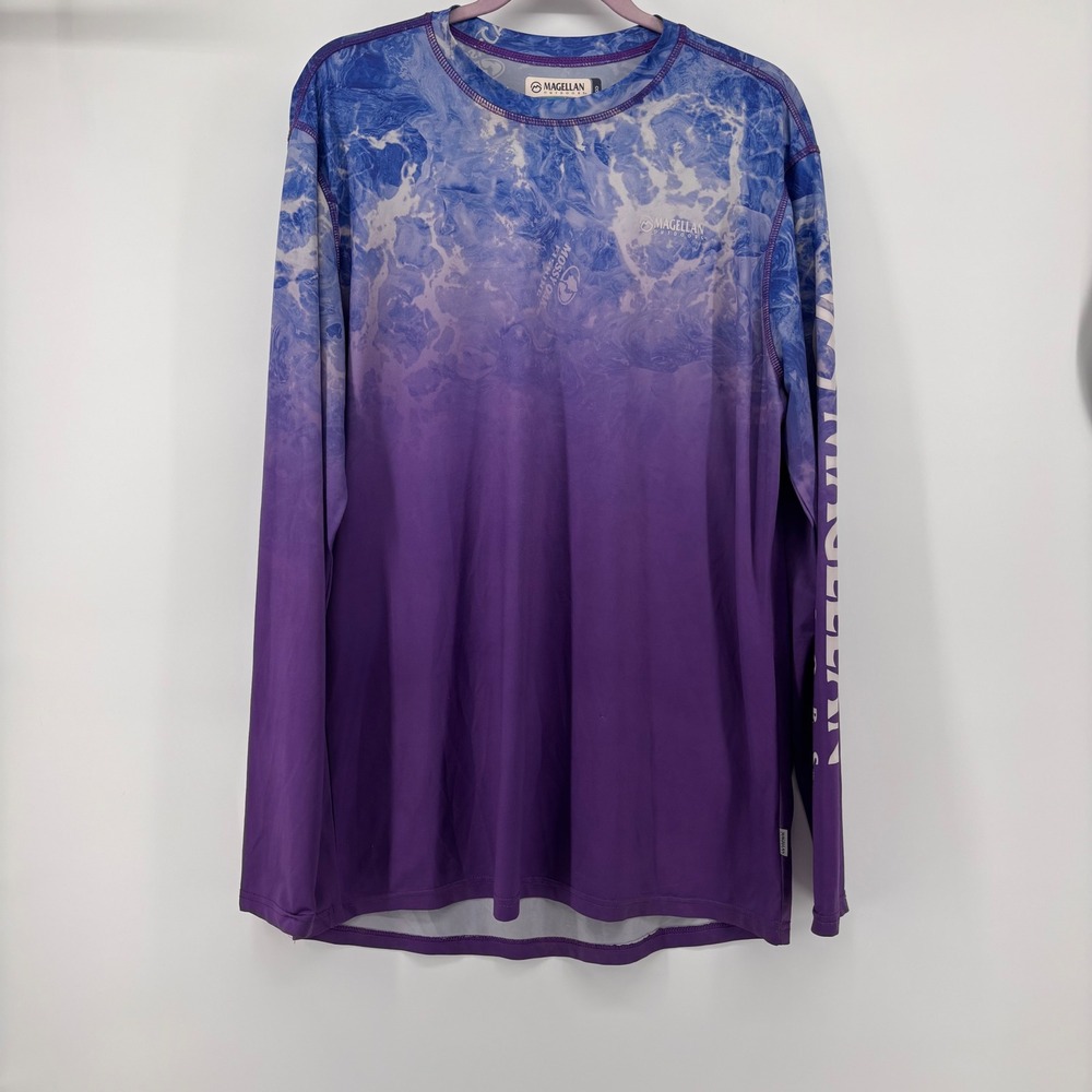 Magellan Outdoors Womens Fish Gear Shirt Medium Purple Blue Ombre Mossy Oak LS